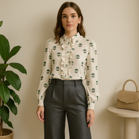 Aritzia Sunday Best Floral Print Button Front Long Sleeve Ruffle Blouse XS - Picture 1 of 16